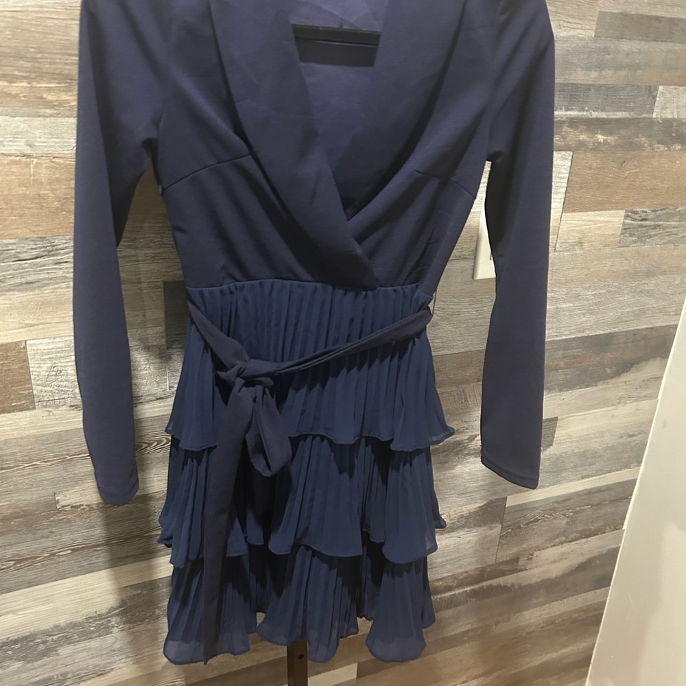 Navy Blue Midi Pleaded Dress